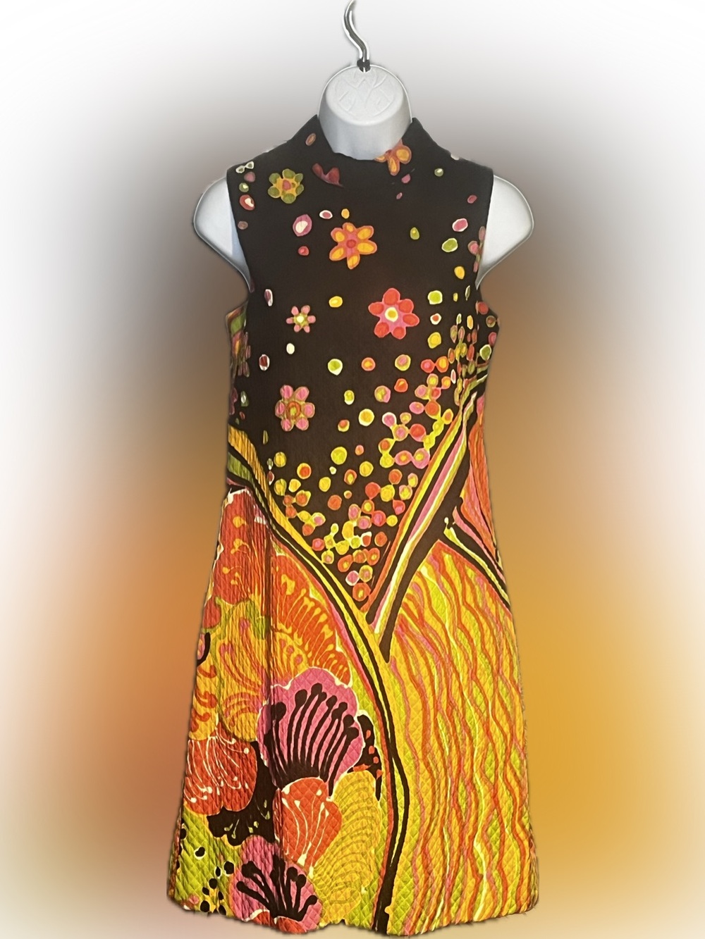 Vintage 60s Psychedelic Flower Print Mod Shift Dress